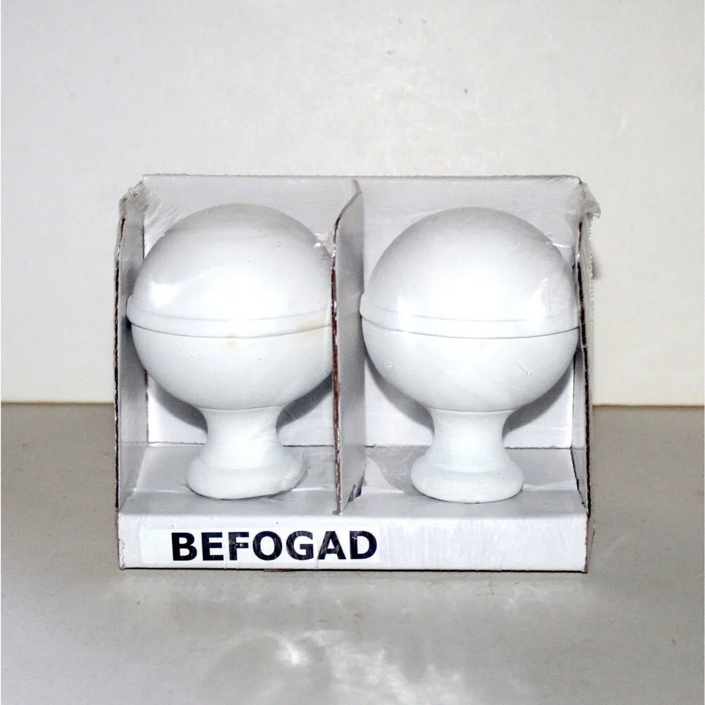 IKEA BEFOGAD 1 pair Finial Curtain rod white wood ball spherical NEW window
